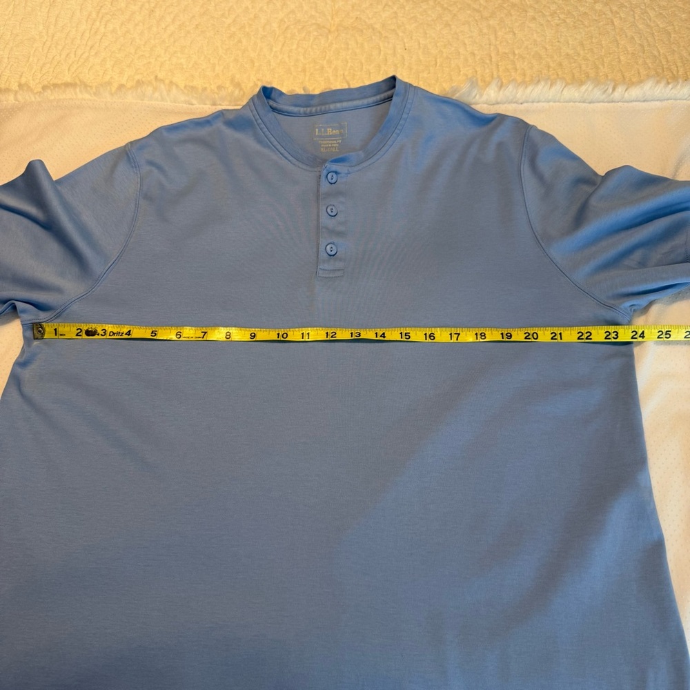 LL Bean Pima Cotton Blue Henley Shirt Men’s Sz XL Tall Soft Casual Short Sleeves - Picture 6 of 8